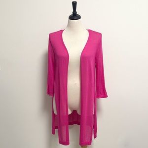 Chicos Europa Pink Knit 3/4 Sleeve Open Front Long Cardigan NWT 1 Medium 3 Ways